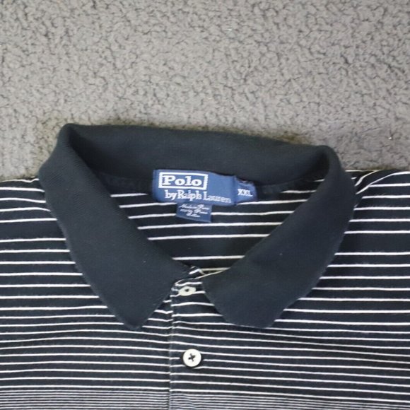 Vintage Polo By Ralph Lauren Golf Polo Shirt Mens 2XL Black/White Striped Pima - Picture 3 of 7